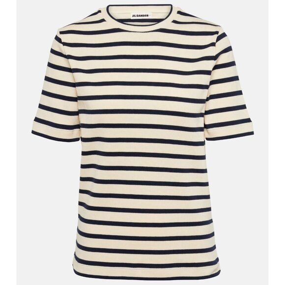 JIL SANDER Mariniere Ivory Black Striped Cotton Jersey T-Shirt, Size S - Picture 5 of 15